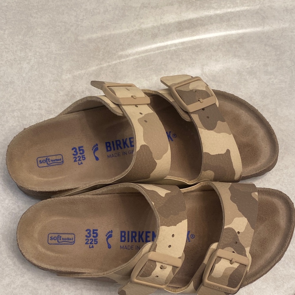 Birkenstock ladies Arizona Sandals in Tan Camouflage soft footbed - Picture 10 of 11